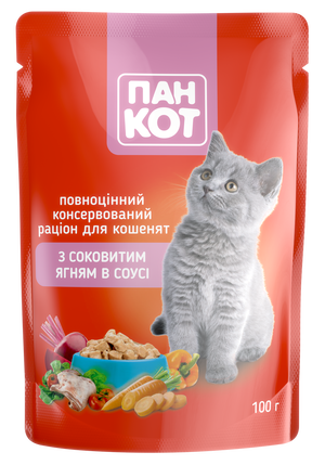 Вологий корм Пан Кот з соковитим ягням в соусі 24х100г Вологий корм Пан Кот з соковитим ягням в соусі 24х100г