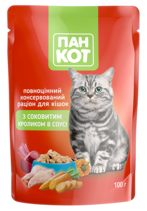 Вологий корм Пан Кот з соковитим кроликом в соусі 24х100г Вологий корм Пан Кот з соковитим кроликом в соусі 24х100г